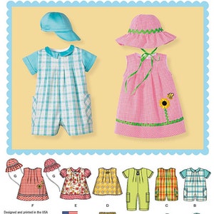 Simplicity 1447 Babies' Romper, Dress, Top and Panties and Hats Sewing Pattern - XXS- XS- Sml- Med- Lrg