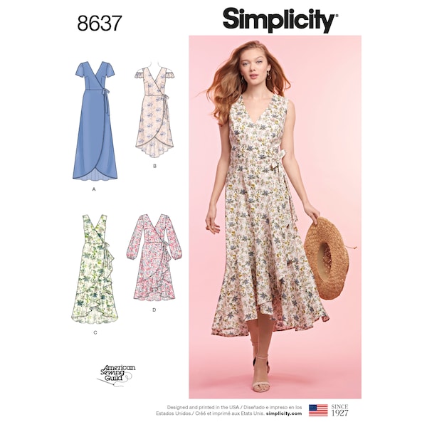 Simplicity 8637 Misses' Wrap Dress with Length and Sleeve Variations Sewing Pattern - Size 6-8-10-12-14 or 16-18-20-22-24