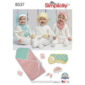 Simplicity 8537 Baby Accessories- Hats, Bib, Mittens, Burp Cloth and Blanket Sewing Pattern