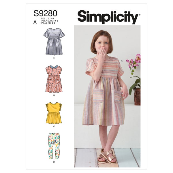 Simplicity 9280 Child's Dresses, Top and Leggings Sewing Pattern - Size 3-4-5-6-7-8