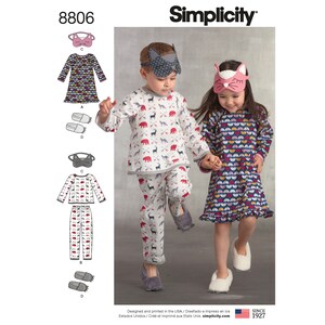 Simplicity 8806 Child&#39;s and Boys’ and Girls’ Dress, Set of Top and Pants, Eye Mask and Slippers Sewing Pattern - Size 3-4-5-6-7-8