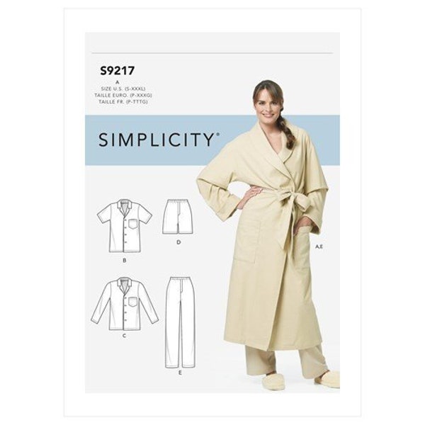 Simplicity 9217 Women’s/Men's Robe, Belt, Tops, Pants and Shorts - Size S-M-L-XL-XXL-XXXL