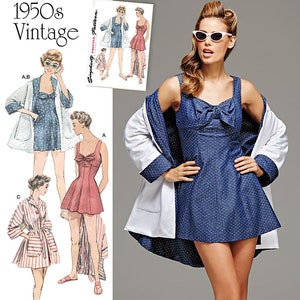 Simplicity 8139 - Misses' 1950's Vintage Bathing Dress and Beach Coat - Size 6-8-10-12-14 OR 14-16-18-20-22