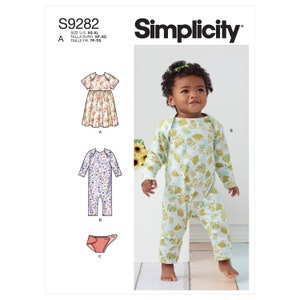 Simplicity 9282 Babies' Dress, Romper and Diaper Cover Sewing Pattern - XS- Sml- Med- Lrg- Xl