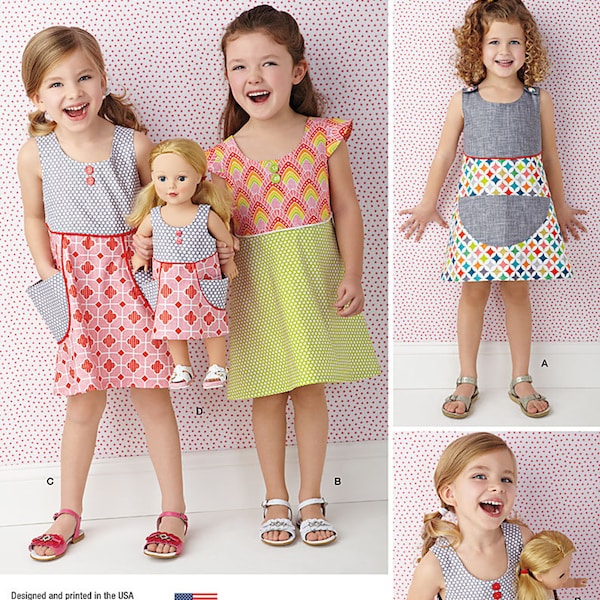 Simplicity 1379 Child's Dress and 18" Doll Dress Sewing Pattern - Size 3-4-5-6-7-8