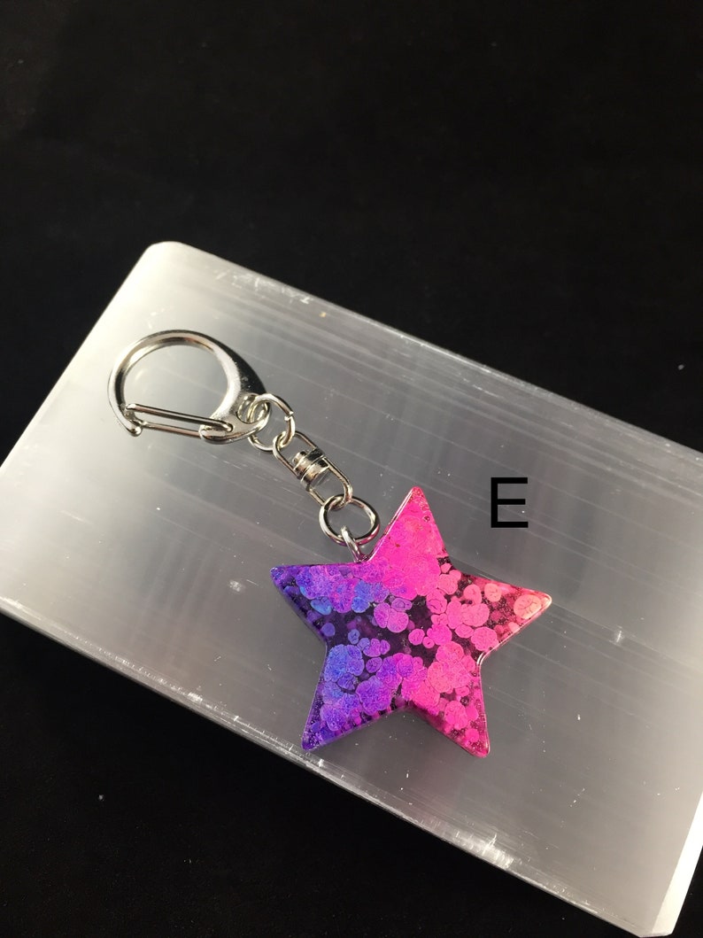 Rainbow Ink Drop Resin Star Keychain