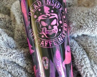 Spooky Glitter Peekaboo Tumbler – Dead Inside But Caffeinated