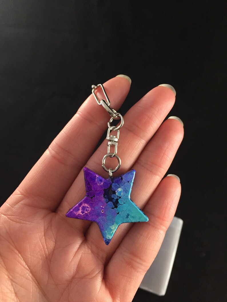 Rainbow Ink Drop Resin Star Keychain