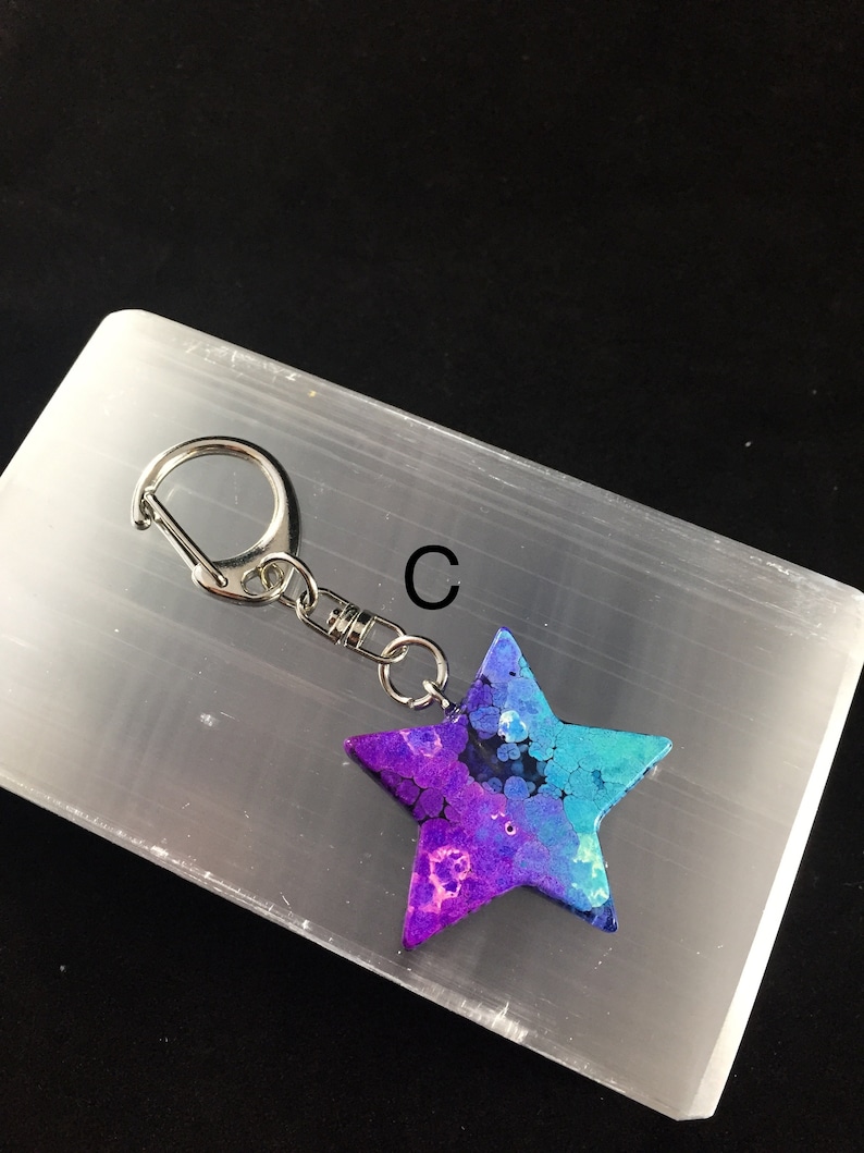 Rainbow Ink Drop Resin Star Keychain