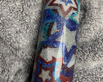 Patriotic Epoxy Tumbler - Patriotic Glitter Tumbler - Red, White, and Blue Epoxy Tumbler - July 4th Epoxy Tumbler - Epoxy USA Tumbler