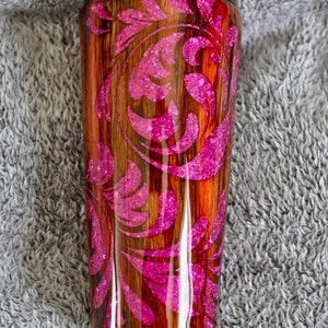 Woodgrain Glitter Peekaboo Tumbler - Western Leather Glitter Peekaboo Tumbler - Pink and Woodgrain Tumbler - Paisley Tumbler - Epoxy Tumbler