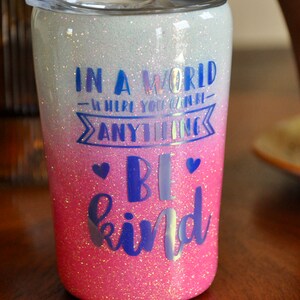 Be Kind Hombre Glitter Tumbler - Kids Glitter Tumbler - Pink and White Hombre Glitter Tumbler - Tumblers for Girls - Ready to Ship