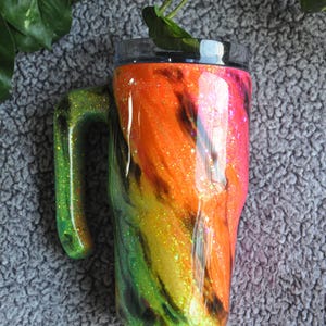 Neon Milkyway Glitter Epoxy Tumbler - Neon Glitter Tumbler - Handled Epoxy Tumbler - Coffee Tumbler - Travel Mug - Neon Rainbow Tumbler