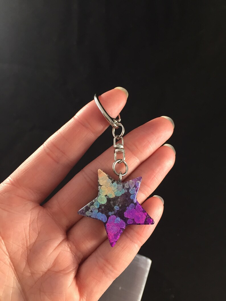 Rainbow Ink Drop Resin Star Keychain