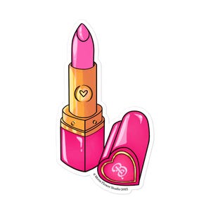 Bambi Bubblegum Pink Lipstick Bubble-free stickers- Moon Flower Studio McBling Y2K