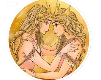 Gemini Twin Flames Bubble-free sticker- Moon Flower Studio- Twin Sisters Princess Sticker