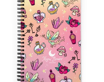 Fairy Magic Mushroom Bullet Journal- Moon Flower Studio Crystal Fairy Rainbow Cottage Spiral Notebook