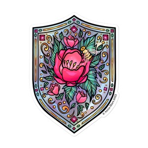 Rose Shield Bubble-free stickers- Moon Flower Studio- Rainbow Rose Gem with Bumble Bee Battle Shield