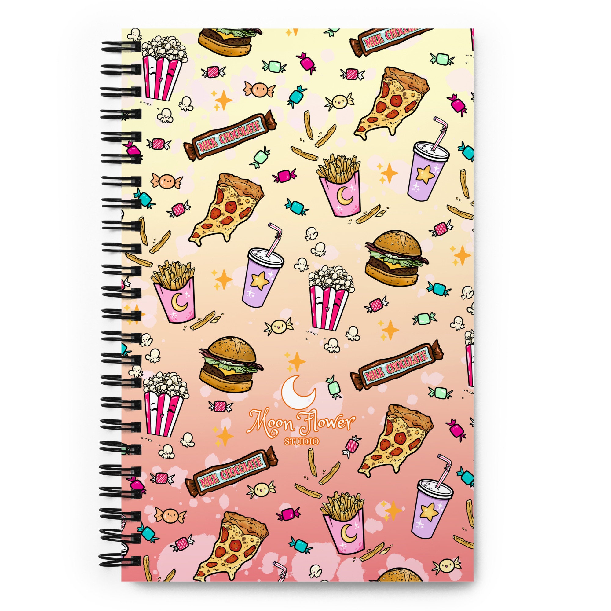 Burger Palace Spiral notebook- Moon Flower Studio Fast Food Burgers Fries Popcorn Candy