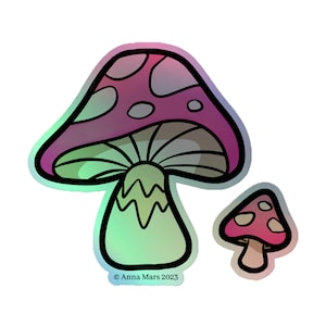 Pink Fairy Magic Amanita paddenstoel holografische sticker- Moon Flower Studio- Pink Amanita muscaria
