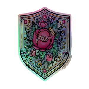 Rose Shield Holographic stickers- Moon Flower Studio Rose Gem with Bumble Bee Battle Shield