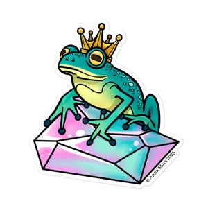 Crystal Frog Prince Bubble-free stickers- Moon Flower Studio- Rainbow Aura Crystal Frog King Fairytale