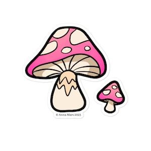 Stickers roses féeriques magiques amanite champignon sans bulles- studio fleur de lune- rose amanite muscaria