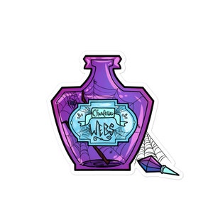 Botella de poción con ingredientes mágicos de telarañas de Charlotte Pegatinas sin burbujas - Serie de botellas de poción de Moon Flower Studio Ultra Violet Purple