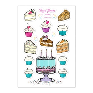 Folha de adesivos Just Desserts - Moon Flower Studio - Bolo de aniversário, cupcakes e tortas