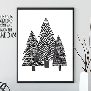 Christmas Tree Printable,Christmas Print,Black And White christmas tree,Holiday Decor,Modern Christmas,Minimalist Holiday Wall Art,B & W Art