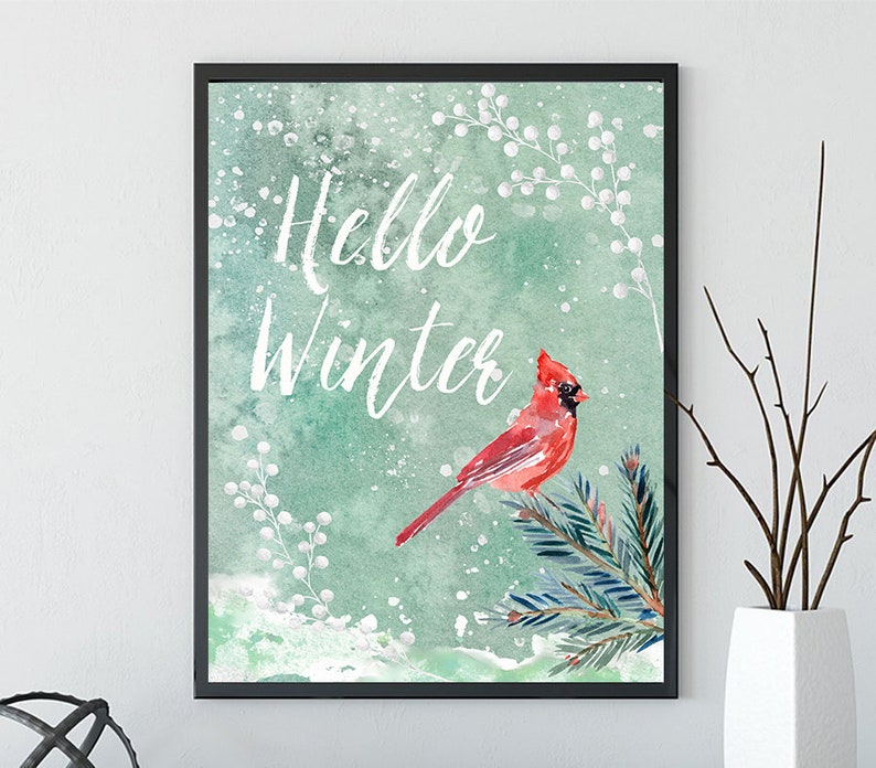 Hello Winter Printable Wall Art, Hello Winter Sign, Winter Wall Art ...