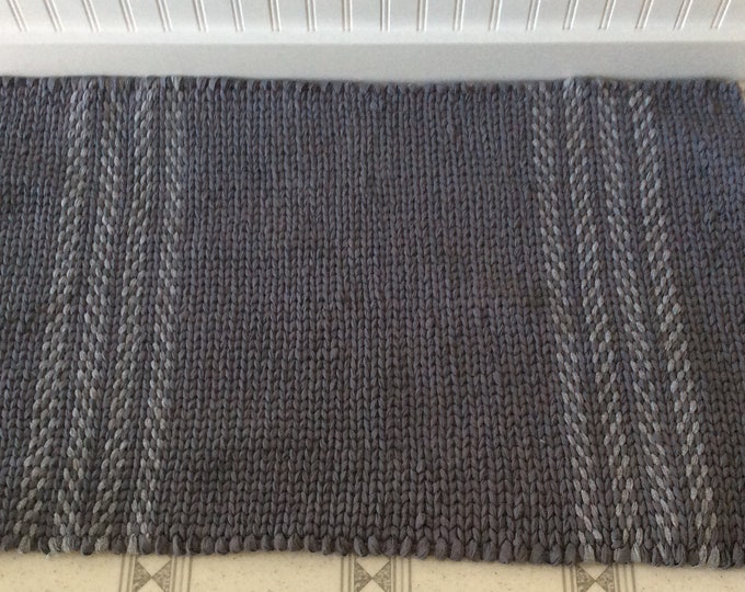 Woven/Twined Gray Throw Rug-Reversible- Lays Flat - Washable 36.5"x24” READY TO SHIP