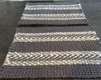 Gray and White Twined Placemats. 18 x 12 Set of 2 Placemats. Ready to Ship
