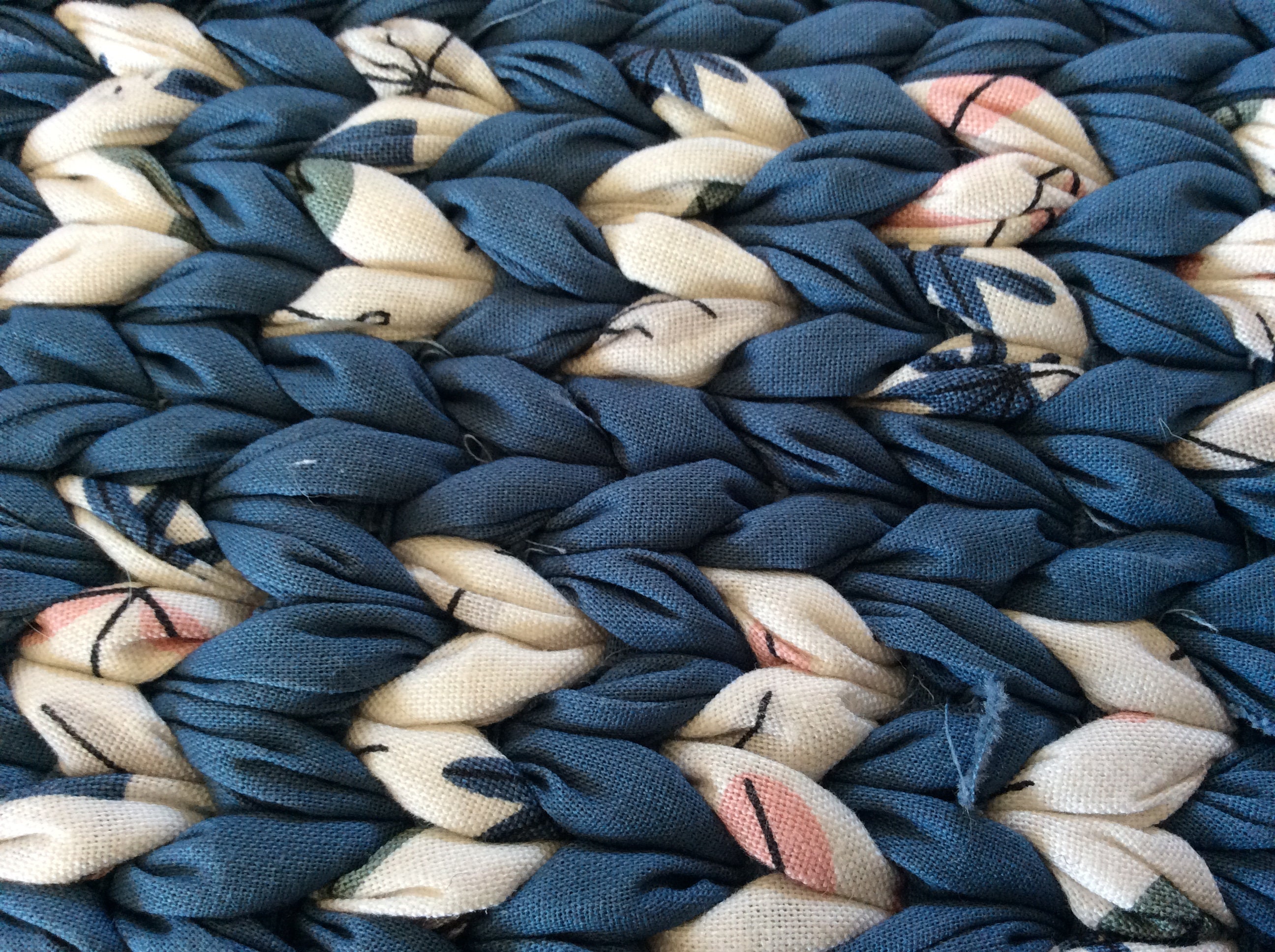 18x13 Blue and Cream Twined Rag Placemat Set. READY TO SHIP HandWoven