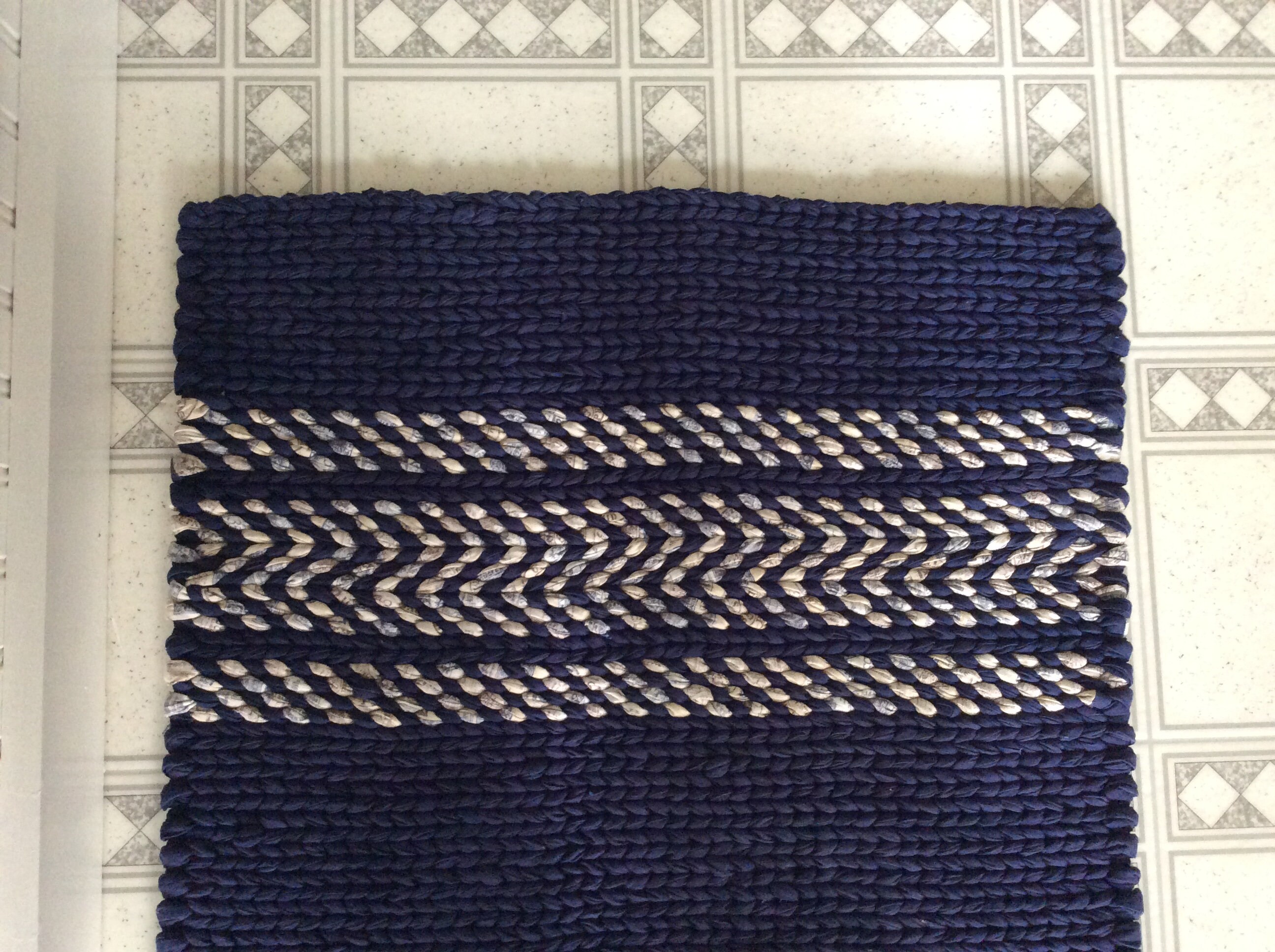 Navy Woven Rag RugLarge 46” x 21” twined rag rug. READY TO SHIP