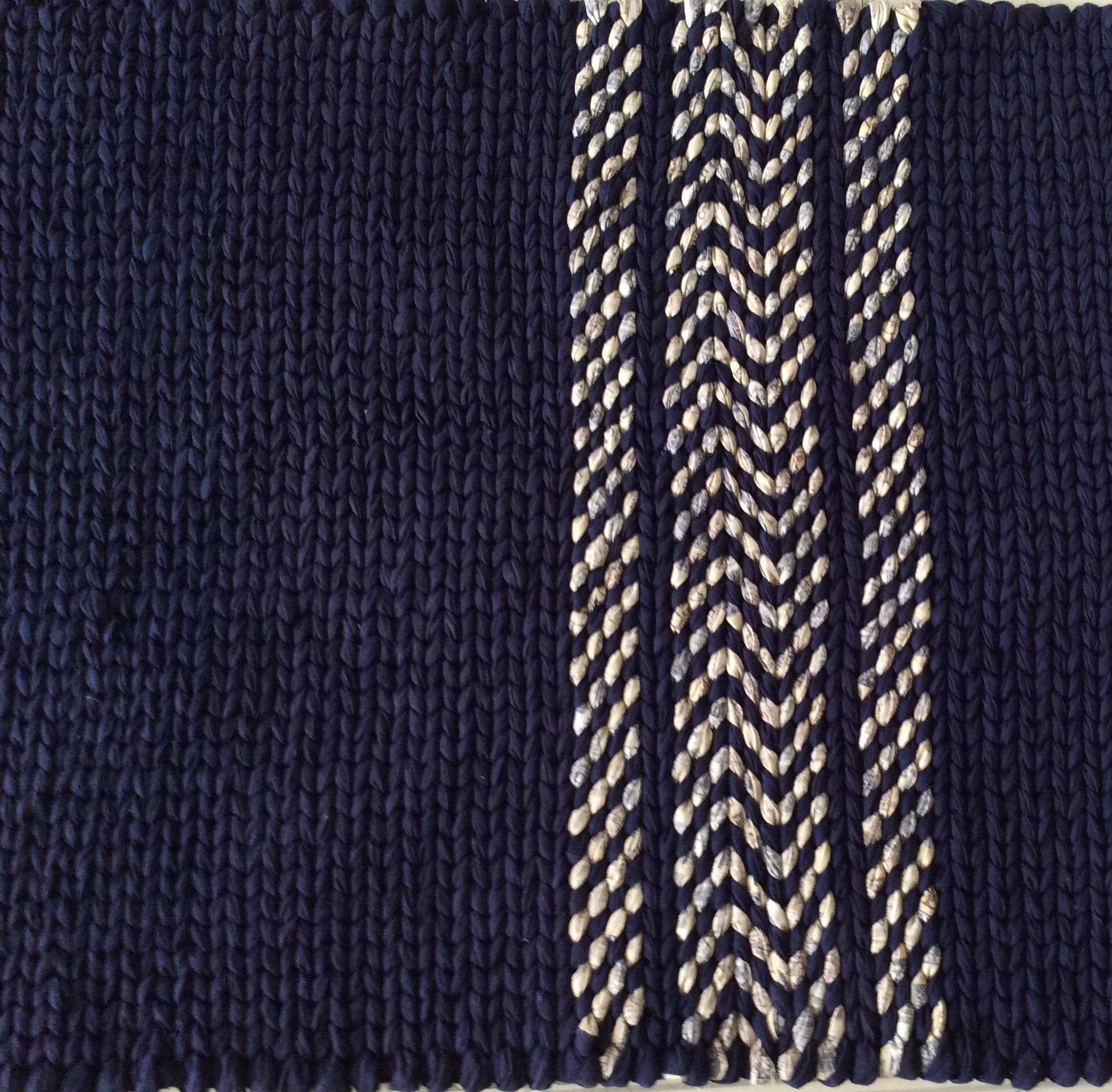 Navy Woven Rag RugLarge 46” x 21” twined rag rug. READY TO SHIP