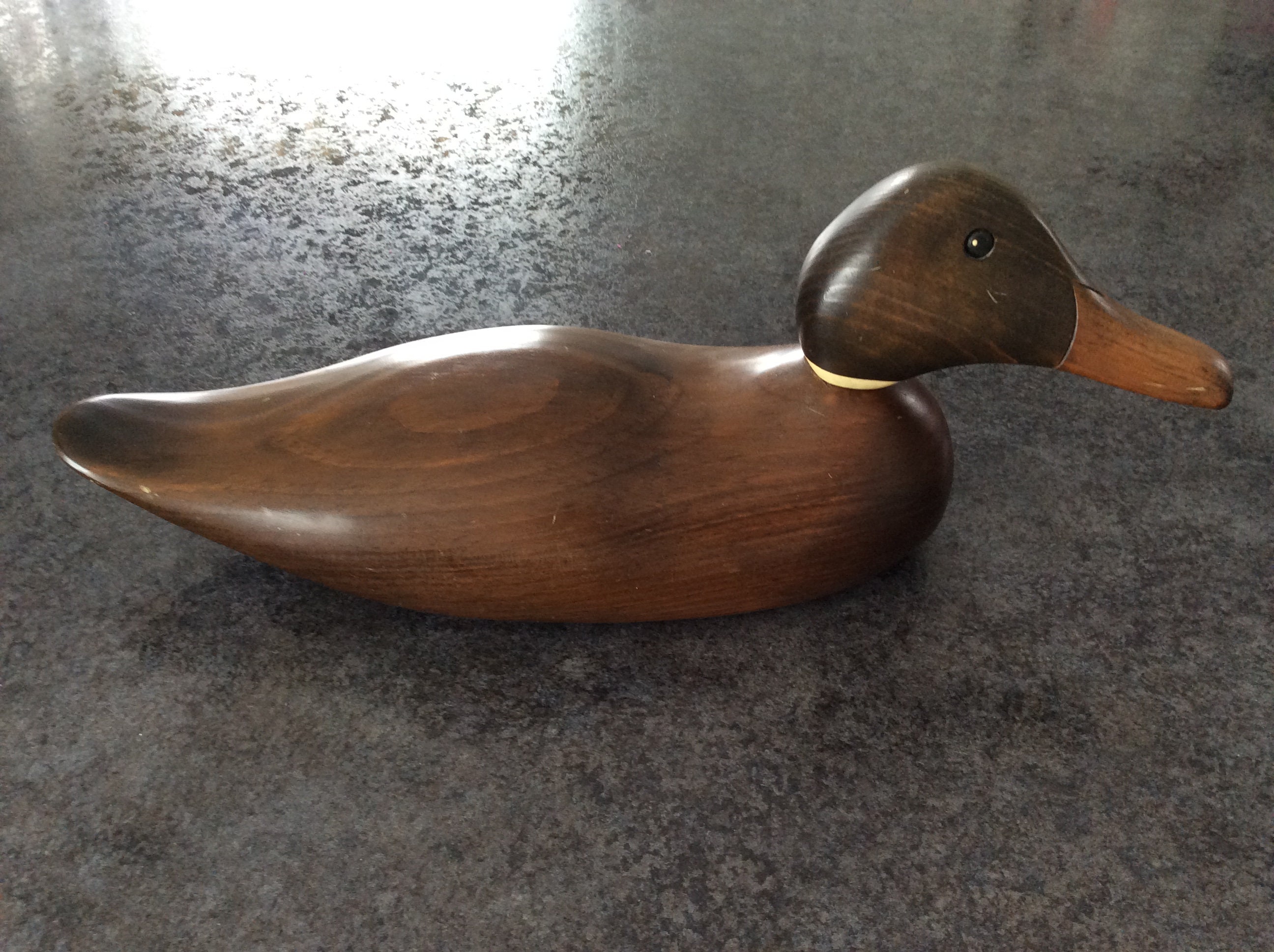 Vintage T.L. Plum Hickory NC carved wooden duck. Head Swivels! Serial