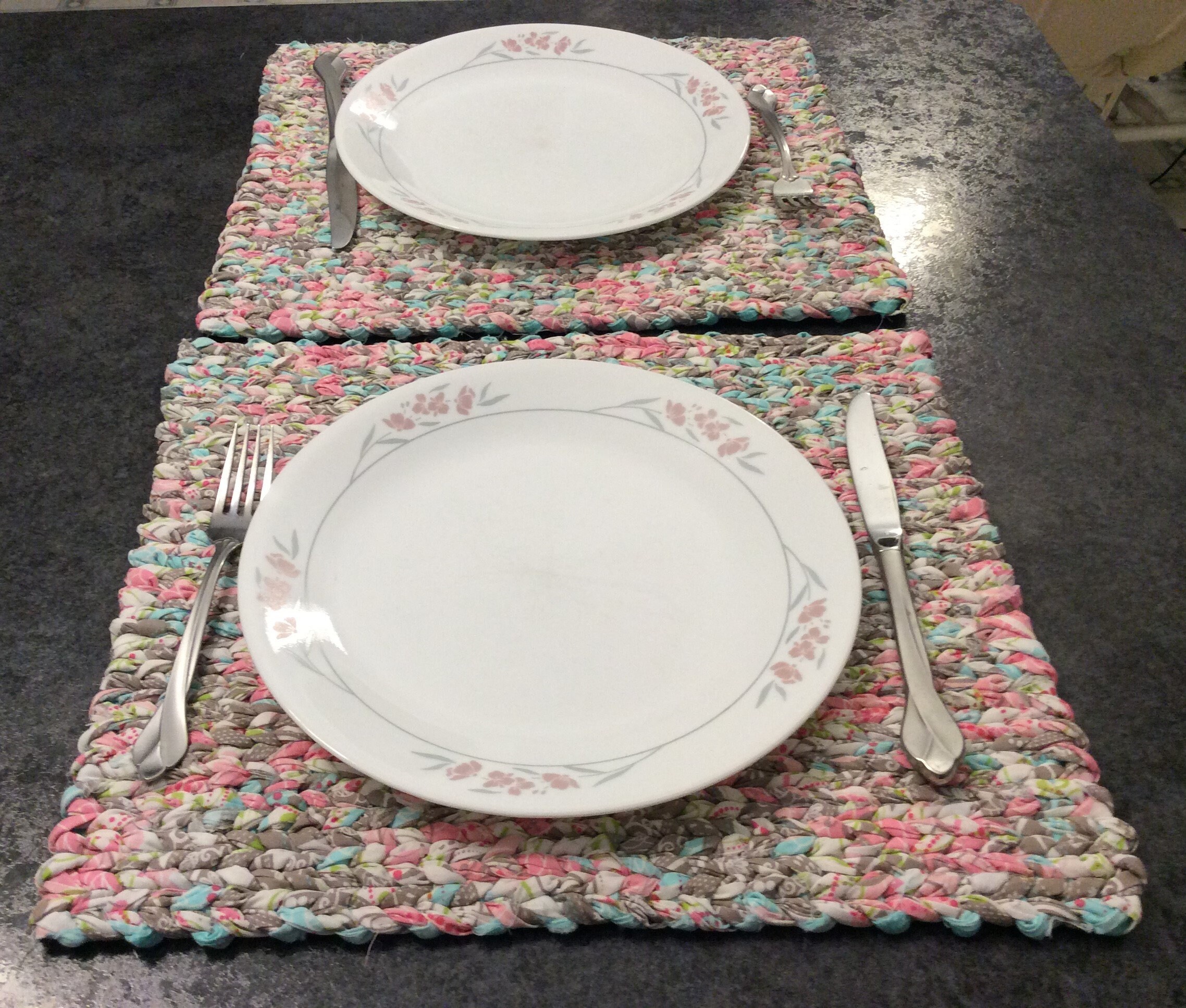 READY TO SHIP Pastel Twined Rag Placemat SetHandwoven 15x13 placemats