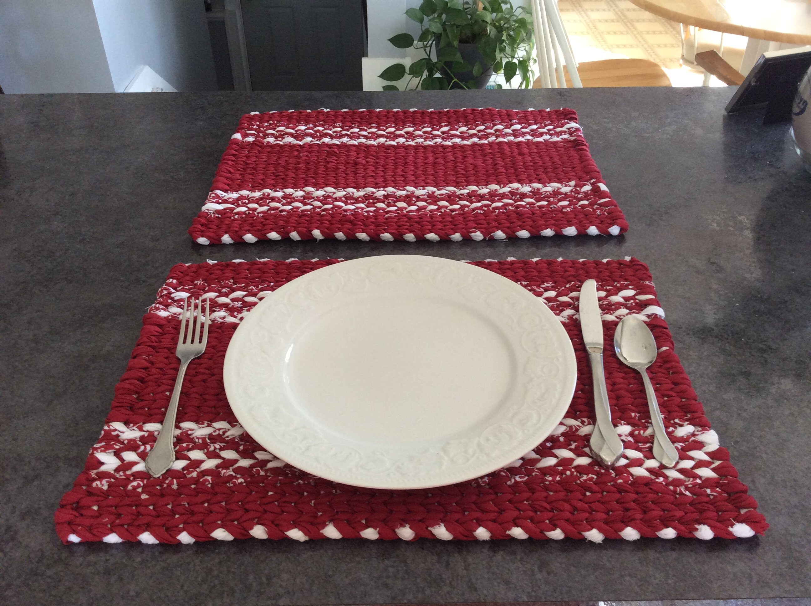 Rag Rug Placemats for Your County ChristmasREADY TO SHIP Red & White