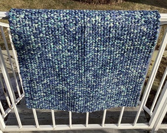 Blue Handwoven 100% Cotton Rug: Reversible Twined Rug (23.5” x 36”)