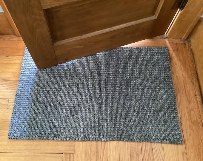 Gray Handwoven 100% Cotton Rug: Reversible Twined Rug (23.5” x 36”)
