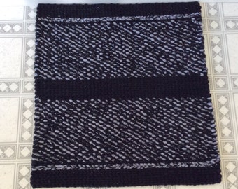 Black and White Twined Rag Rug. 23” x 25” READY TO SHIP HandWoven Reversible Rug/Mat