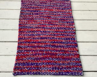 Red Purple Handwoven 100% Cotton Rug: Reversible Twined Rug (23” x 36”)