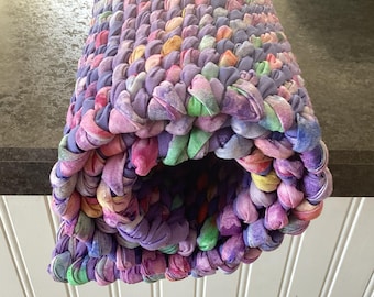 Violet Pink Green Handwoven 100% Cotton Rug: Reversible Twined Rug (23.5” x 36”)