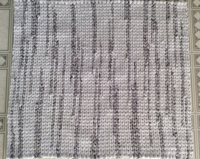 Gray and White Twined Rag Rug. 23” x 25” READY TO SHIP HandWoven Reversible Rug/Mat