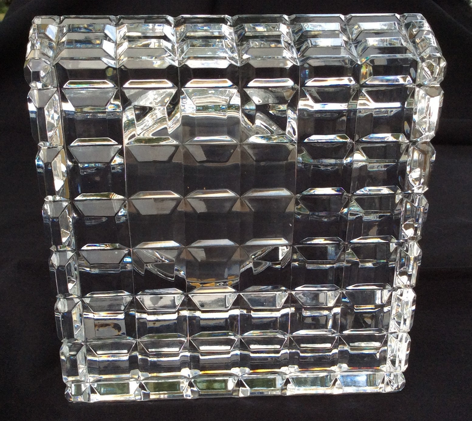 Vintage Waterford Crystal Desk Clock. Block Crystal Paperweight,5x5x2