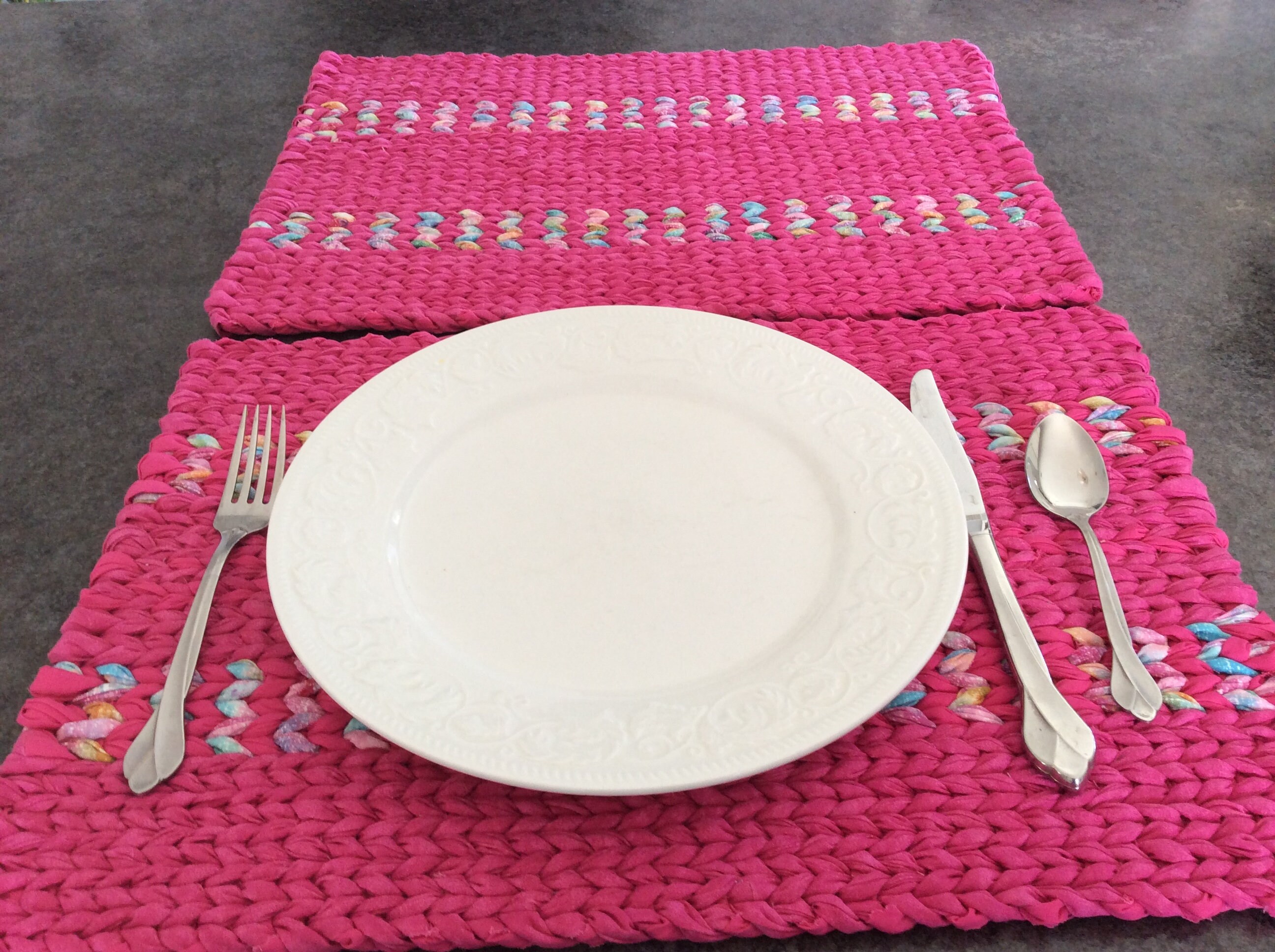 Discounted Pink with Pastel Accents 17” x 12.5” Twined Rag Placemats