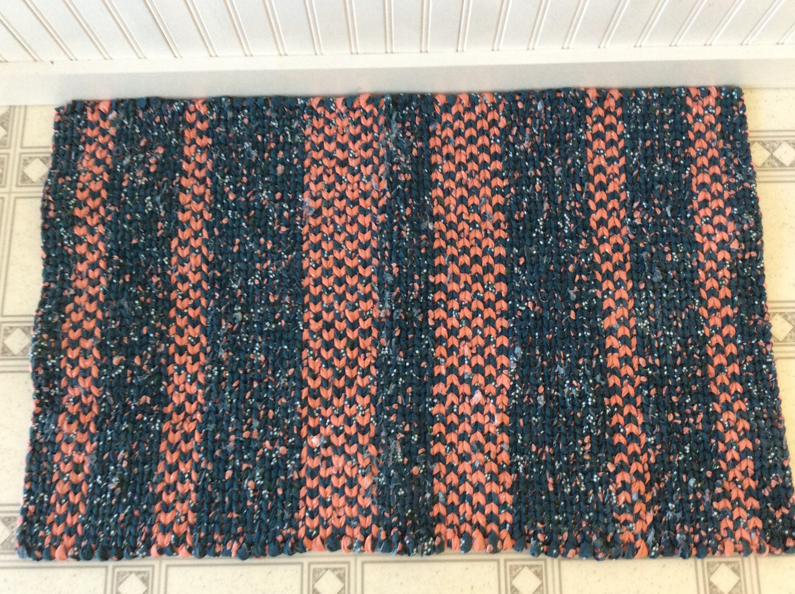 Dark Green & Peach Twined Rag RugREADY TO SHIPKitchen, Bath, Entry