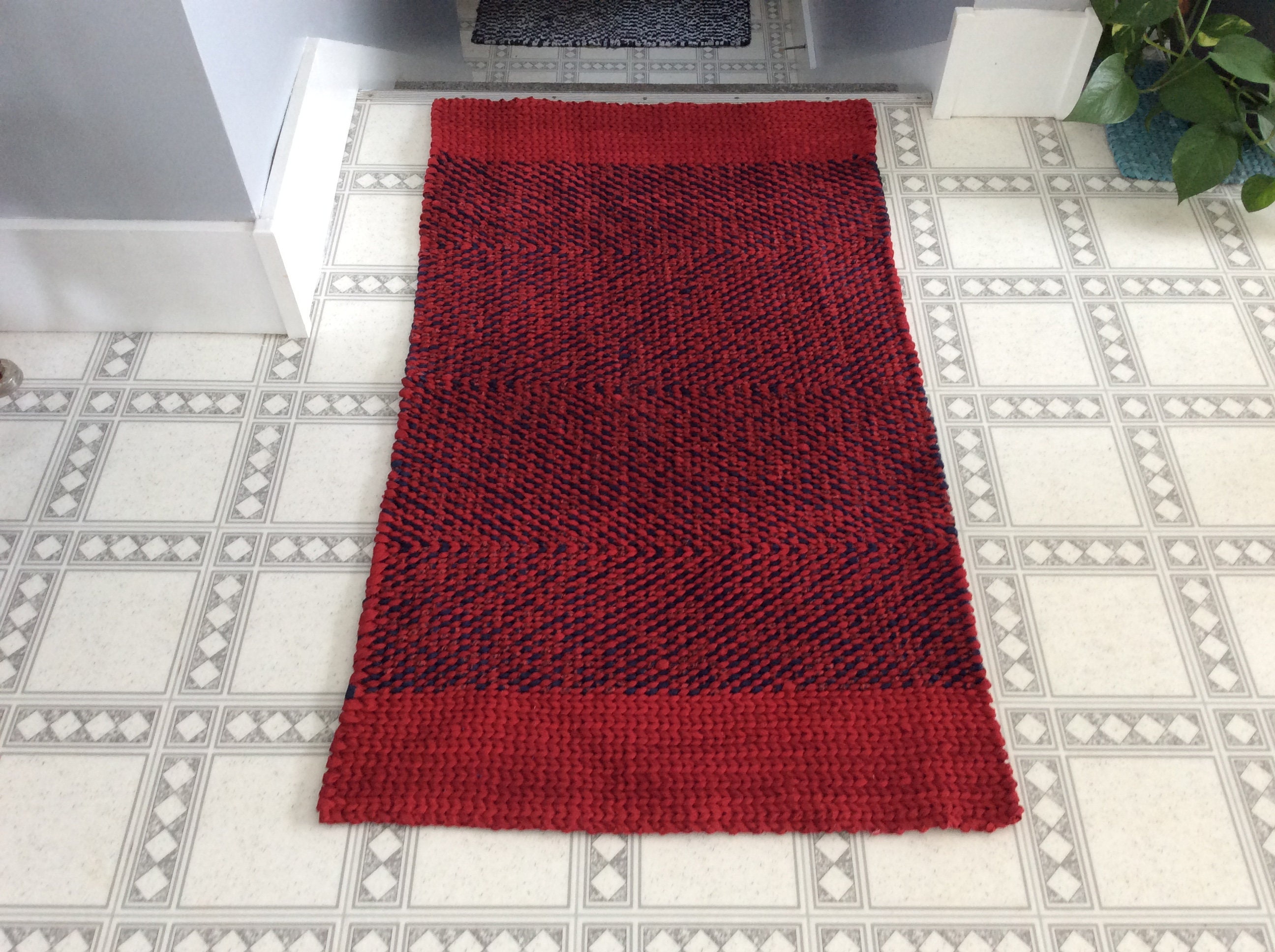 Red & Navy Twined RugLarge 48” x 28” READY TO SHIPKitchen, Bath