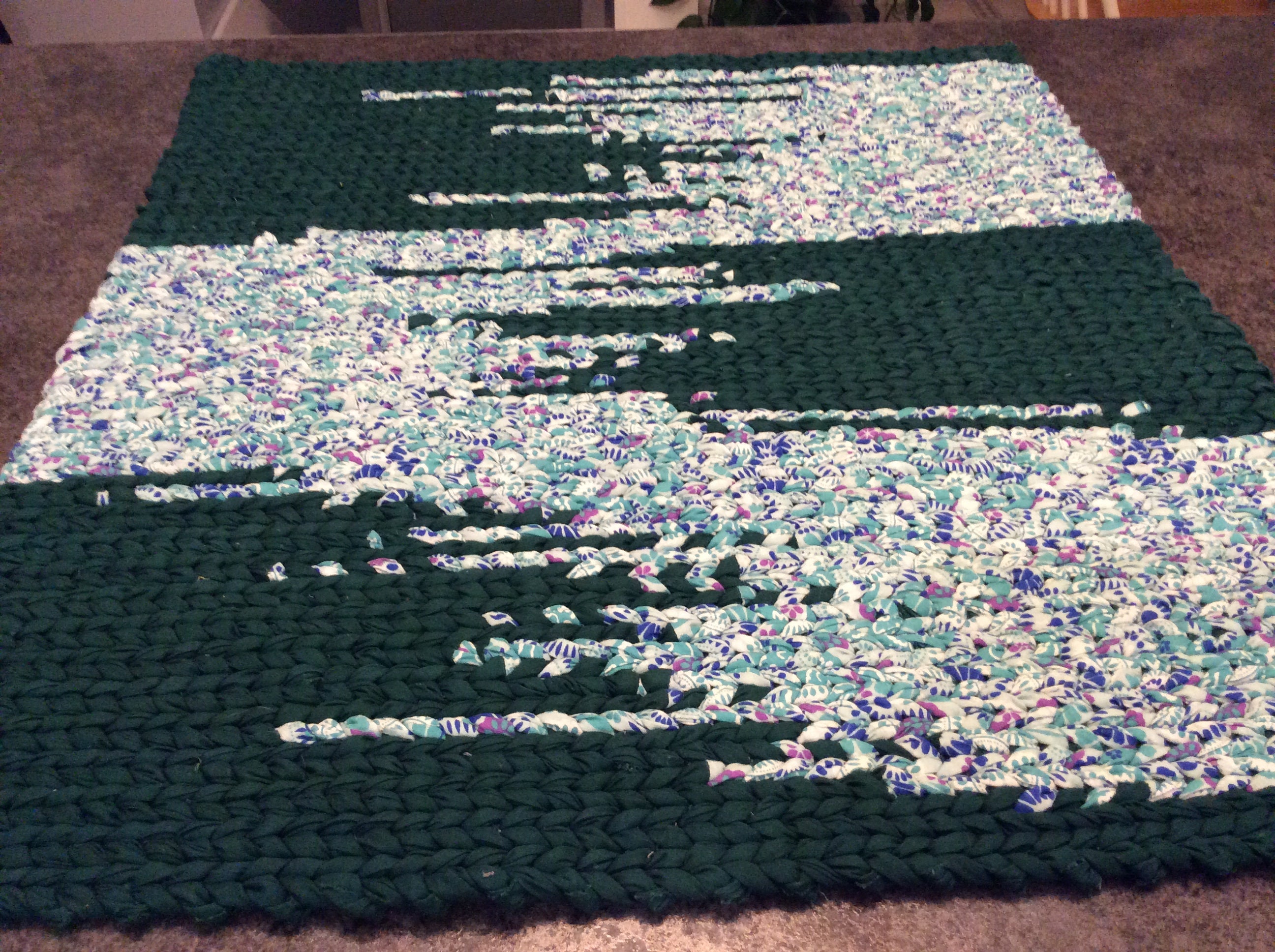Dark Green Twined Rag Rug. 23.5” x 25.5” READY TO SHIP HandWoven Reversible Rug/Mat